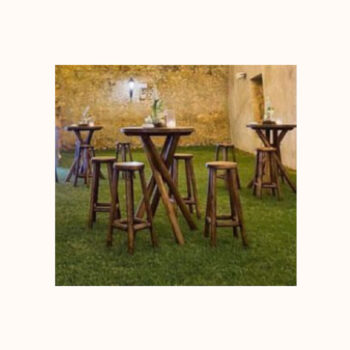 Wooden set of 1 cocktail stand & 4 stools