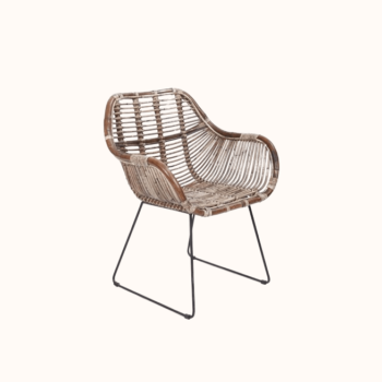 Natural rattan armchair with metal legs